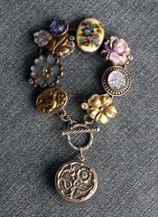 VTG Mars & Valentine Sterling Silver Mixed Metal Button Charm Toggle Bracelet