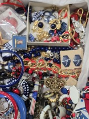 Beautiful Lot Of Estate Jewelry, Red, White & Blue, Many Signed, Matching Sets