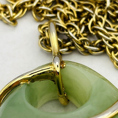 Vintage Faux Jade Gold Tone Pendant Chain Necklace