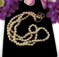 Necklace GLASS FAUX PEARL BEADS Imitation 2 Double Strand Vintage Beaded Knotted