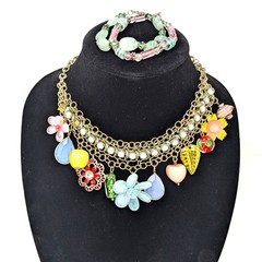 Multicolor Statement Necklace Layered Boho Bib Charm Flowers Eclectic Colorful