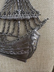 Vintage Sailing Ship Necklace Silver Tone Big Nautical Pendant Brutalist 60s 70s