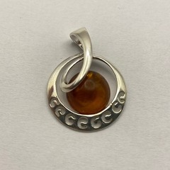 Vintage 925 Sterling Silver Amber Pendant Modern Design 2.2g