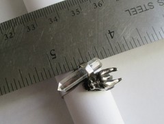 Sz 9.5 VINTAGE STERLING SILVER CLEAR QUARTZ ROCK CRYSTAL WAND DRAGON RING