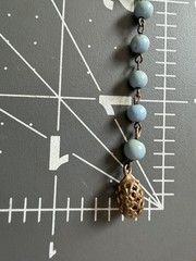 Antique Czech Glass Grape Cluster Necklace Brass Blue Bead Art Deco Neiger Style