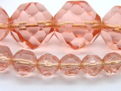 Older VTG PEACH PINK Crystal Glass NECKLACE ~ Graduated Size Faceted Beads 28″