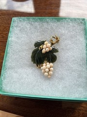 Vintage Swoboda Grape Brooch Gold Tone Jade Coral Faux Pearls Grape Clusters