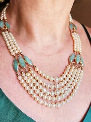 Vintage 5 Strand Pearl Jade 14K Gold Chocker Pearl Necklace by de Groot & Gudde