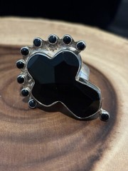 Vintage Darla N Native American Onyx/Silver Cross Ring Adjustable 30g