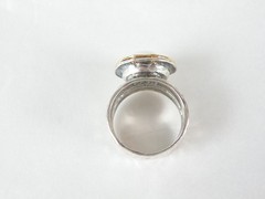 Modernist Sterling Silver 925 w 14K Gold Chunky Pearl Ring FITS Size 6.5