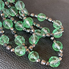 Vintage Green Glass Faceted 3 Strand Necklace w/ Matching Pair Drop Earrings Set