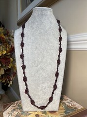 Genuine Almandine Garnet Unusual Cluster Station Bead Necklace Clasp-Free 35″