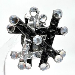 Vintage 1980s Jeff Lieb Black Silver Rhinestone Clip Earrings