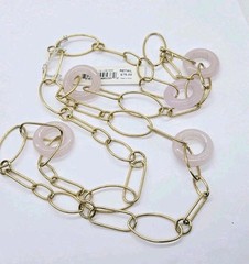 ETIENNE AIGNER Necklace Gold tone Pink Lucite Circle 36 in Over the head