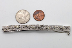 Panetta Silver Tone Metal Clear Rhinestone Art Deco Style Link Bracelet