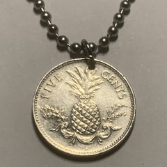 2000 Bahamas 5 Cents COIN PENDANT on Military Style chain Pineapple. 🎁 A1