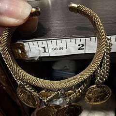 Vintage Cuff Bracelet Faux Coins Mesh Bracelet Elizabeth II Regina 2 1/4”