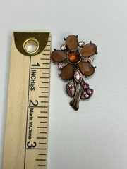 Vintage Floral Pin Brooch with Pink and Orange Rhinestones