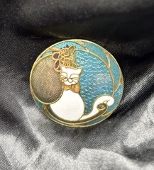 Cloisonné Cats Enamel Brooch Pin Gold & Teal Cat Companions Vintage 80’s Kitty