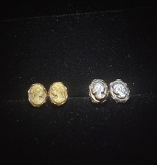 14K Shell Cameo Earrings – Two Pairs! 1930s Gold, 4 solid 14k butterfly backs