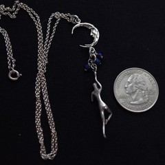 Sterling Silver Crescent Man In The Moon & Female Dancer Figure Necklace