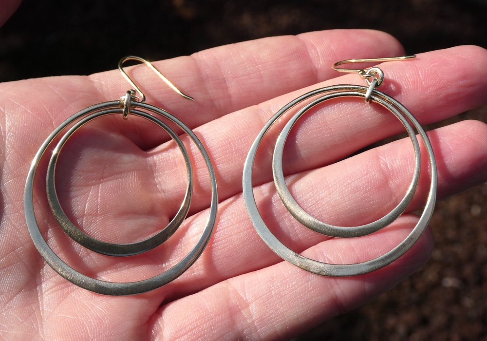 BR Banana Republic Sterling Silver Double Circle Hook Earrings 925 7.8g 2.25 In