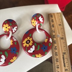 80’s Chunky Big Floral Colorful Earrings Folk Art Retro Boho Pierced Earrings