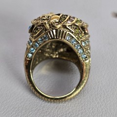 Heidi Daus Gold-Tone Filigree Floral Style Ring Colorful Crystals/Rhinestone 7