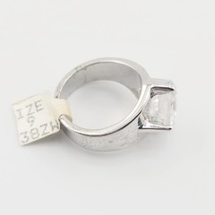 Vtg Sz 9 Ring Lg Round Cubic Zirconia 18KGE White Gold Electroplated Jewelry