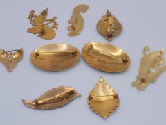 Vintage Thailand SIAM Bronze Gold-tone Niello Brooch Pins Lot of 9 L84