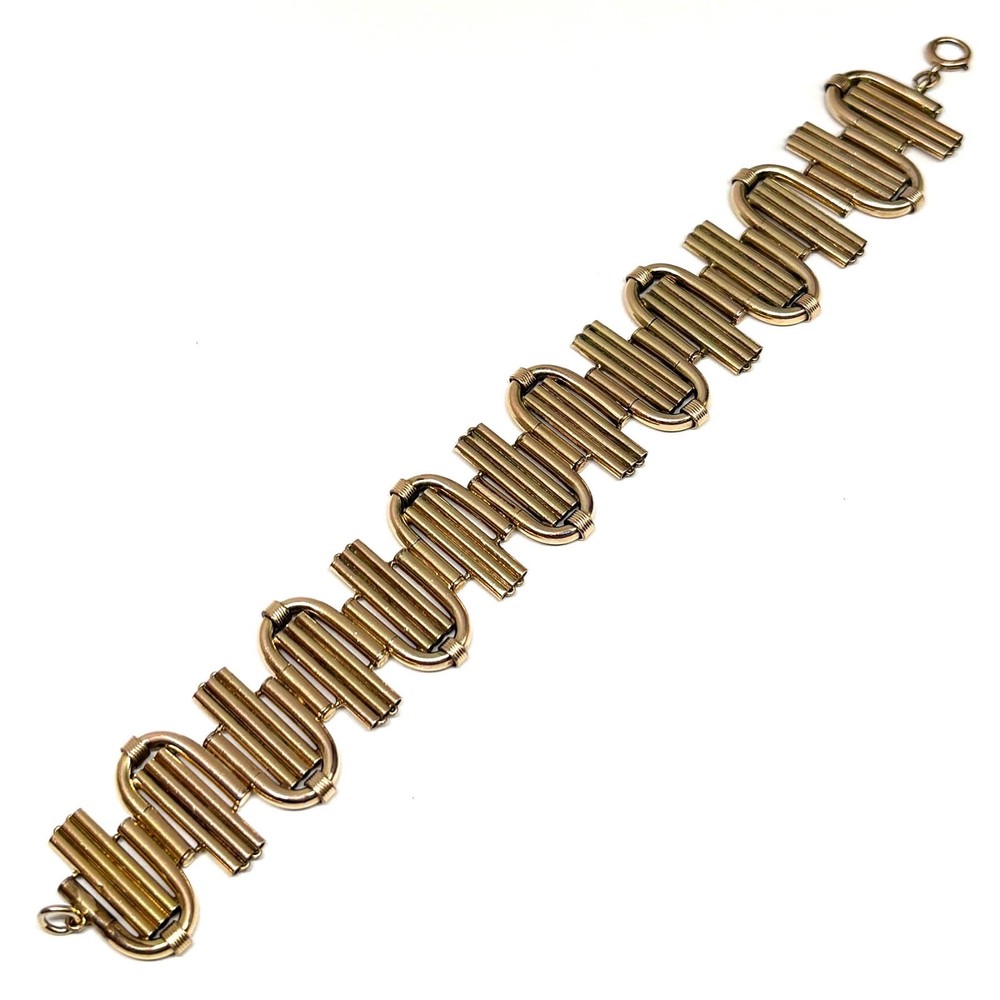 Vtg Signed KOLLMAR & JOURDAN MACHINE AGE BRACELET 1930s Art Deco Rolled Gold