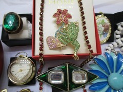 Vtg/Now/Deco/Jewelry Lot Locket Cameo 925 Box CROWN TRIFARI SWISS MONET+s/Signed