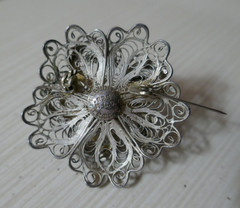 Vintage 925 Mexico Signed Filigree 3D Intricate Spun Wire Flower Brooch 45mm
