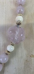 Vintage Chinese Export Necklace, Carved Rose Quartz Flower, Signed Asian Figural