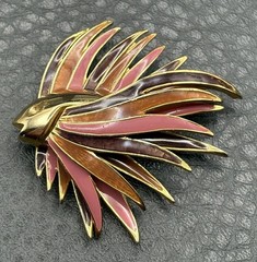 Vintage Gold Tone Pink Purple Orange Enamel Fish Brooch Pin