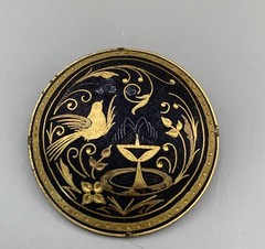Vintage Spanish Damascene Brooch Bird And Fountain Design