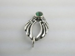 Vintage Sterling Silver Malachite Cabochon Winged Angel Wings Pendant 2.4g 1 In