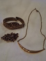 Vintage MONET Gold Collar Necklace WEISS Topaz Bracelet Smoky Rhinestone Brooch