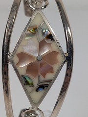 Vtg Alpaca Mexico Cuff Bracelet MOP Abalone Shell Inlay Silver Tone 1980s NOS