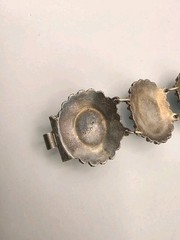 Antique Solid Sterling Silver 950 Ornate Light Blue Glass Moonstone Bracelet