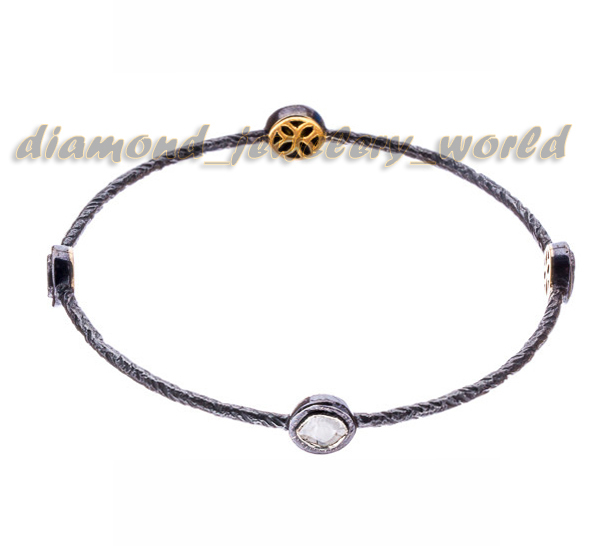 Victorian 0.60ctw Genuine Old Mine Antique Cut Diamond Silver Bangle Bracelets