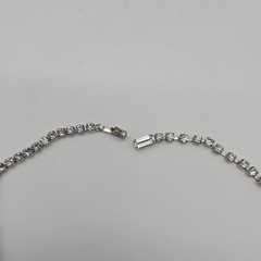 Vintage Weiss Rhinestone Emerald Cut Line Necklace Clear Silver Toned Choker