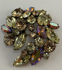 Signed Regency Rhinestone Brooch AB Amber Yellow Champagne Spray Pin