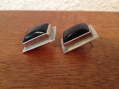 Vintage Pair of Sterling Silver Earrings w/ Black Stone Possibly Onyx