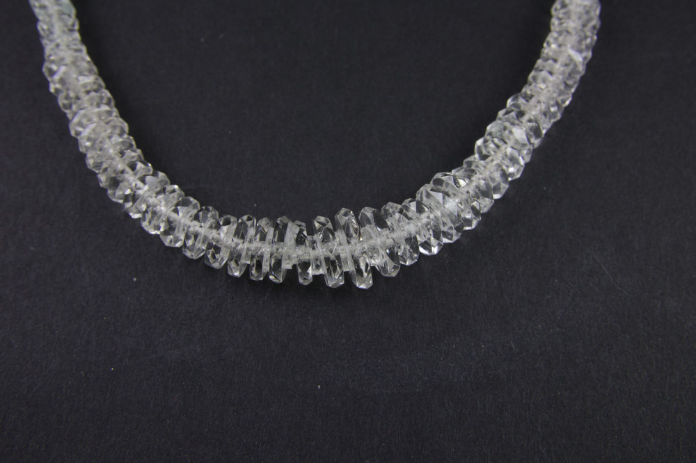 Vtg Art Deco Faceted Rock Crystal Glass Graduated Rondelle Disc Bead Necklace