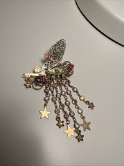 Vintage Kirks Folly Brooch Pin Jewelry Gold Star Dangle Crystal Fairy Angel Bag