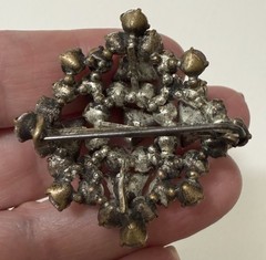 Antique Art Deco Cluster Brooch with Prong Set Round & Trillion Cut Glass Stones