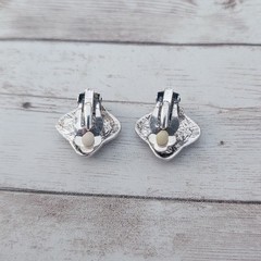 Vintage Clip On Earrings Silver Tone & Dark Grey Unusual