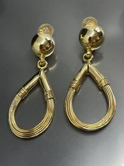 Vintage GoldTone Multi Layer Wrap Hoop Wire Dangle Clip On 2.7” Earrings
