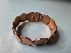 Vintage Mid Century Renoir Copper Disk Hinged Clamp Cuff Bracelet Signed